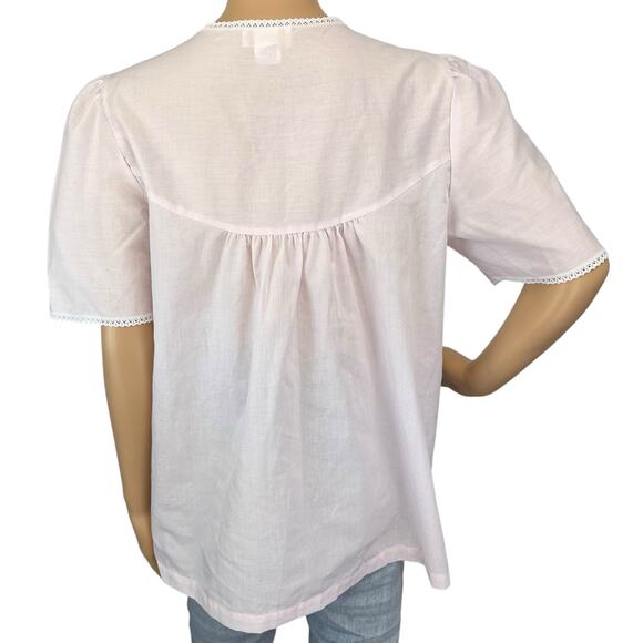 2/$30 Vintage 80s Barbizon Pajama Top Pale Pink Button Lace Embroidered Size M - Picture 6 of 8
